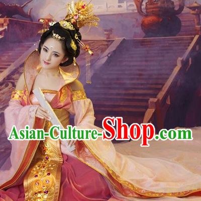 Chinese Ancient Tang Dynasty Imperial Consort Embroidered Costumes and Headpiece Complete Set for Women