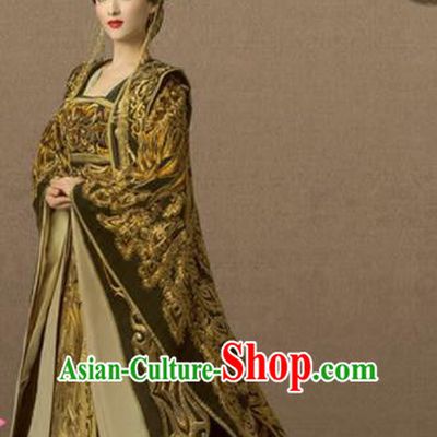Chinese Ancient Tang Dynasty Empress Hanfu Dress Embroidered Costumes and Headpiece Complete Set for Women