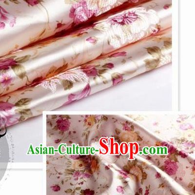Chinese Traditional Pink Brocade Classical Peony Pattern Design Silk Fabric Material Satin Drapery