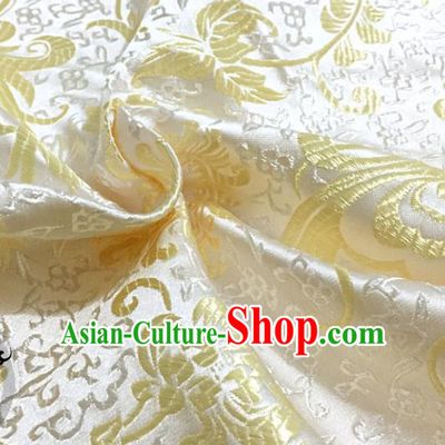 Chinese Traditional White Brocade Classical Ombre Flowers Pattern Design Silk Fabric Material Satin Drapery