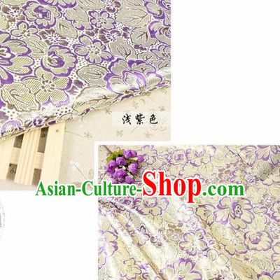 Chinese Traditional Purple Brocade Classical Peony Flowers Pattern Design Silk Fabric Material Satin Drapery