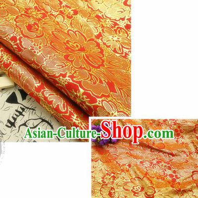 Chinese Traditional Red Brocade Classical Peony Flowers Pattern Design Silk Fabric Material Satin Drapery