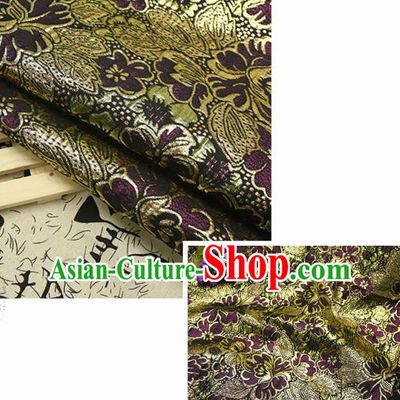 Chinese Traditional Deep Purple Brocade Classical Peony Flowers Pattern Design Silk Fabric Material Satin Drapery