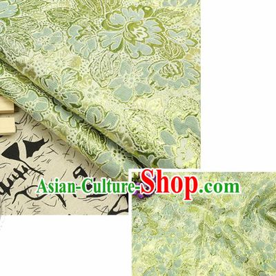 Chinese Traditional Light Green Brocade Classical Peony Flowers Pattern Design Silk Fabric Material Satin Drapery