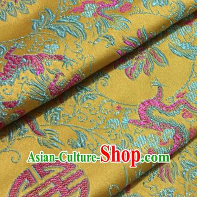 Chinese Traditional Tang Suit Yellow Brocade Classical Dragons Pattern Design Silk Fabric Material Satin Drapery