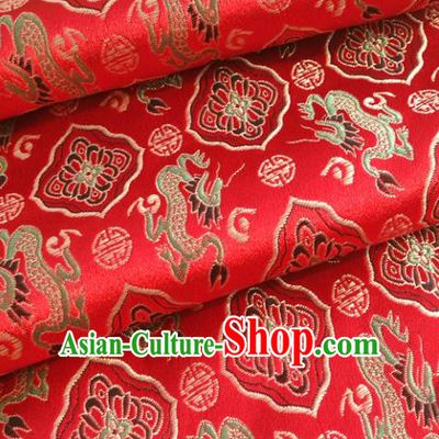 Chinese Traditional Tang Suit Red Brocade Classical Dragons Pattern Design Silk Fabric Material Satin Drapery