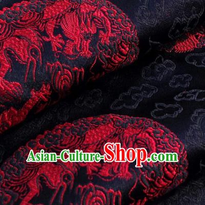 Chinese Traditional Tang Suit Black Brocade Classical Pattern Red Dragons Design Silk Fabric Material Satin Drapery