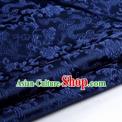 Chinese Traditional Tang Suit Navy Blue Brocade Classical Pattern Dragons Design Silk Fabric Material Satin Drapery