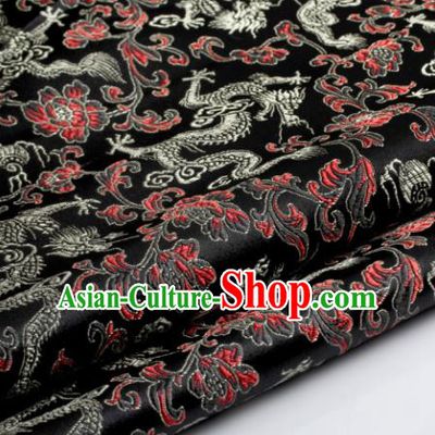 Chinese Traditional Tang Suit Black Brocade Classical Pattern Dragons Design Silk Fabric Material Satin Drapery