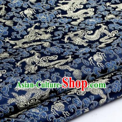 Chinese Traditional Tang Suit Navy Brocade Classical Pattern Dragons Design Silk Fabric Material Satin Drapery