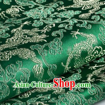 Chinese Traditional Tang Suit Green Brocade Classical Pattern Dragons Design Silk Fabric Material Satin Drapery
