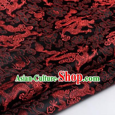 Chinese Traditional Tang Suit Black Brocade Classical Pattern Dragons Design Silk Fabric Material Satin Drapery