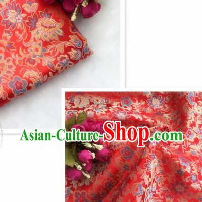 Chinese Traditional Red Brocade Classical Flowers Pattern Design Silk Fabric Material Satin Drapery