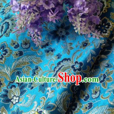 Chinese Traditional Tang Suit Lake Blue Brocade Classical Pattern Dragons Design Silk Fabric Material Satin Drapery