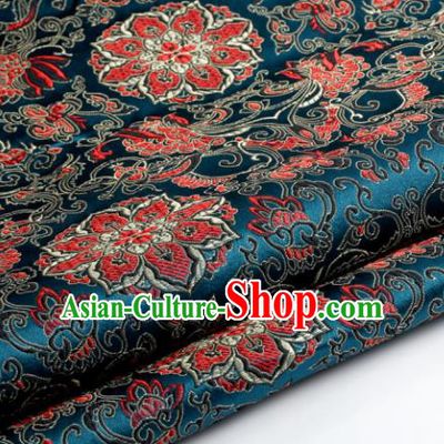 Chinese Traditional Tang Suit Navy Brocade Classical Lotus Pattern Dragons Design Silk Fabric Material Satin Drapery