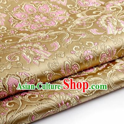 Chinese Traditional Tang Suit Golden Brocade Classical Lotus Pattern Dragons Design Silk Fabric Material Satin Drapery