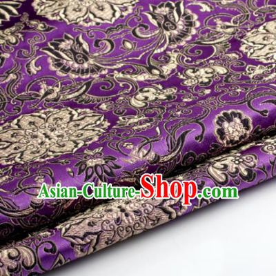 Chinese Traditional Tang Suit Purple Brocade Classical Lotus Pattern Dragons Design Silk Fabric Material Satin Drapery