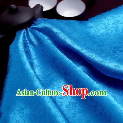 Chinese Traditional Blue Brocade Classical Pattern Design Tang Suit Silk Fabric Material Satin Drapery