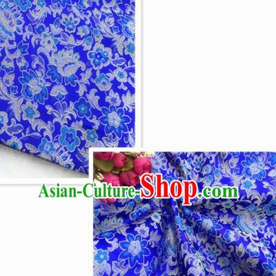 Chinese Traditional Royalblue Brocade Classical Flowers Pattern Design Silk Fabric Material Satin Drapery