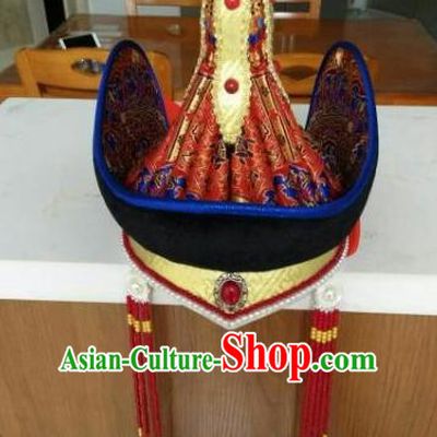 Chinese Traditional Mongol Nationality Headwear Mongolian Dance Ethnic Hat for Women