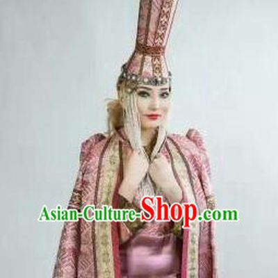 Chinese Traditional Mongol Nationality Headwear Mongolian Dance Ethnic Pink Hat for Women