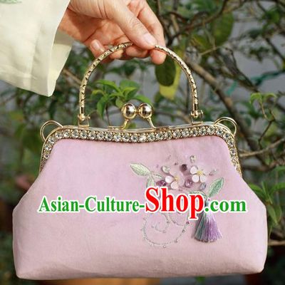 Chinese Traditional Handmade Embroidered Bags Retro Pink Handbag for Women
