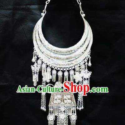 Chinese Traditional Miao Nationality Wedding Jewelry Accessories Hmong Sliver Tassel Necklace for Women
