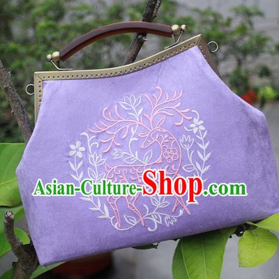 Chinese Traditional Handmade Embroidered Bags Retro Purple Handbags for Women