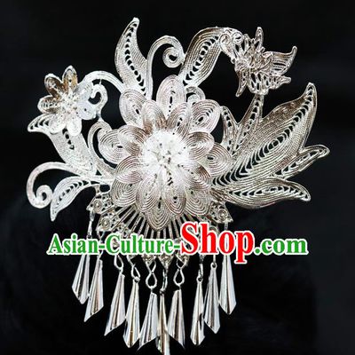 Chinese Traditional Miao Nationality Wedding Hair Accessories Sliver Hairpins for Women