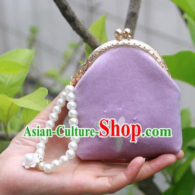 Chinese Traditional Handmade Embroidered Coin Purse Retro Purple Wallet for Women