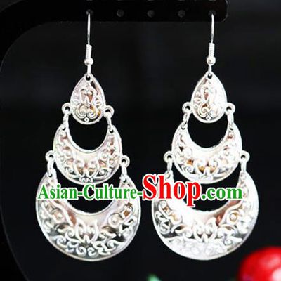 Chinese Traditional Miao Nationality Accessories Wedding Sliver Tassel Earrings for Women