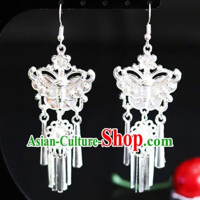 Chinese Traditional Miao Nationality Sliver Ear Accessories Wedding Butterfly Earrings for Women