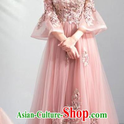 Top Grade Handmade Wedding Costumes Bride Pink Full Dress for Women