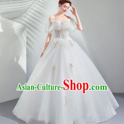 Top Grade Handmade Wedding Costumes Bride White Bubble Full Dress for Women