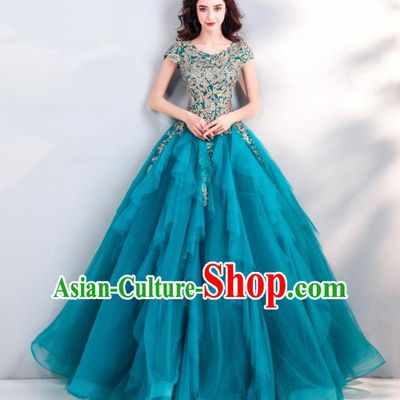 Top Grade Handmade Wedding Costumes Bride Peacock Blue Full Dress for Women