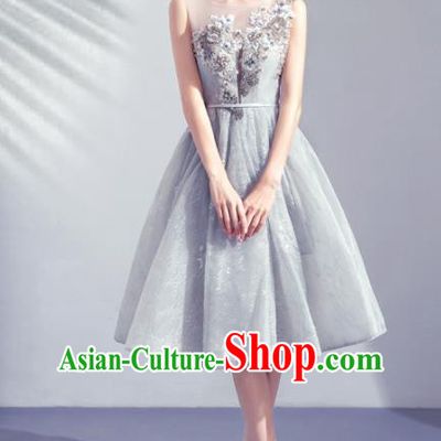 Top Grade Handmade Catwalks Costumes Grey Full Dress for Women