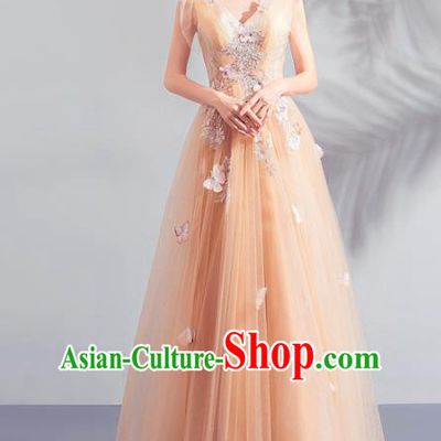 Top Grade Handmade Catwalks Costumes Compere Orange Full Dress for Women