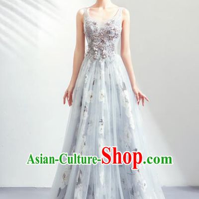 Top Grade Handmade Catwalks Costumes Compere Grey Full Dress for Women