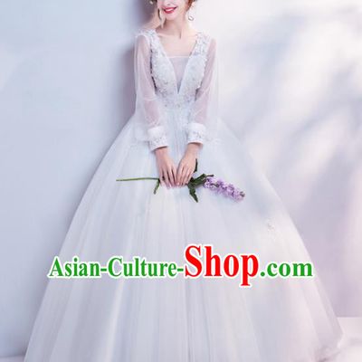 Top Grade Handmade Wedding Costumes Wedding Gown Bride White Veil Full Dress for Women