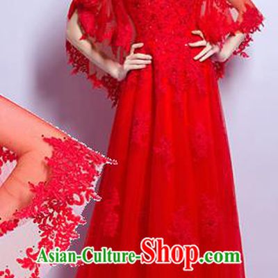 Top Grade Handmade Catwalks Costumes Compere Red Lace Full Dress for Women