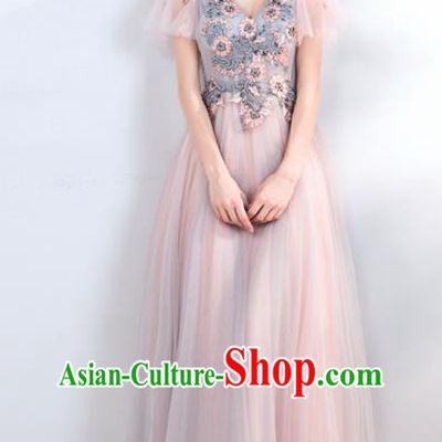 Top Grade Handmade Catwalks Costumes Compere Pink Full Dress for Women