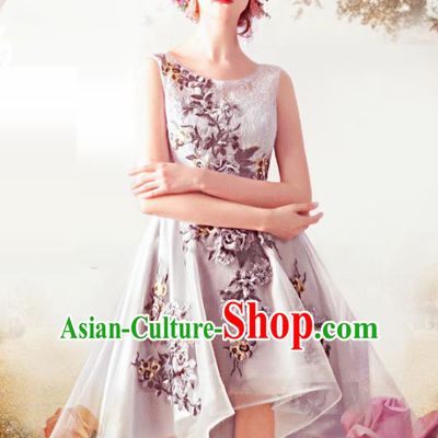 Top Grade Handmade Catwalks Costumes Compere Grey Embroidered Full Dress for Women