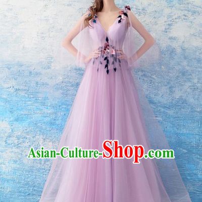 Top Grade Handmade Catwalks Costumes Compere Purple Veil Full Dress for Women