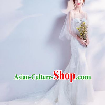 Top Grade Handmade Wedding Costumes Wedding Gown Bride White Lace Mermaid Dress for Women