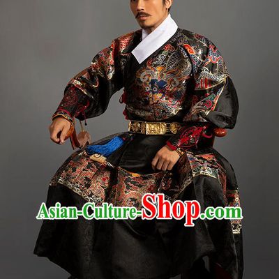 Chinese Traditional Ming Dynasty Blades Clothing Ancient Imperial Guards Embroidered Black Costumes for Men
