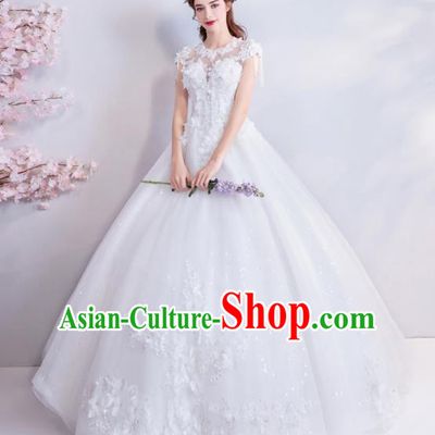 Top Grade Handmade Wedding Costumes Wedding Gown Bride White Lace Full Dress for Women