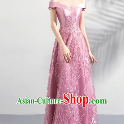 Top Grade Handmade Catwalks Costumes Compere Embroidered Pink Full Dress for Women