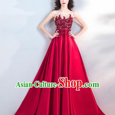 Top Grade Handmade Catwalks Costumes Compere Wine Red Full Dress for Women