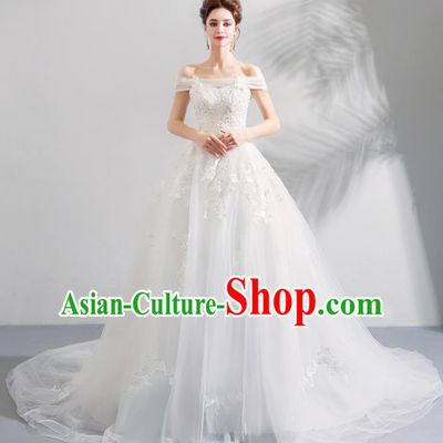 Top Grade Handmade Wedding Costumes Princess Wedding Gown Bride White Mullet Full Dress for Women