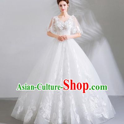 Top Grade Handmade Wedding Costumes Bride White Dress Princess Wedding Gown for Women